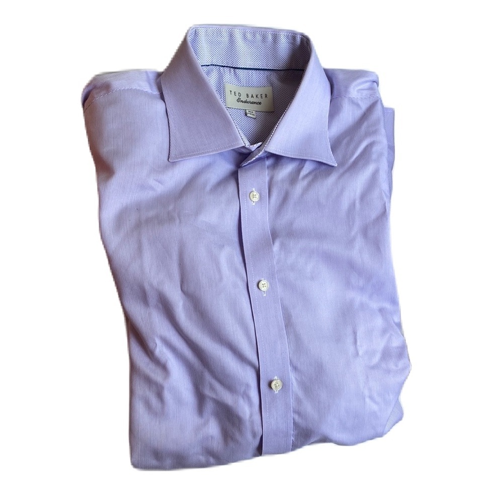 Ted Baker Endurance Button Down Shirt Purple Stripe Suit Summer Blue Neck 16.5